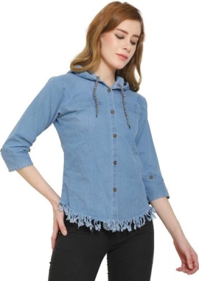 Full Sleeves Plain Ladies Blue Denim Shirt, Casual