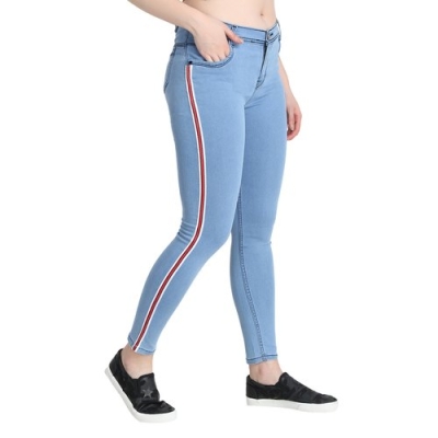 ZXN Clothing Women Premium Stretchable Slim Fit Striped White Denim Jeans